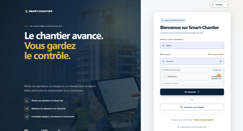 Écran de connexion SmartChantier